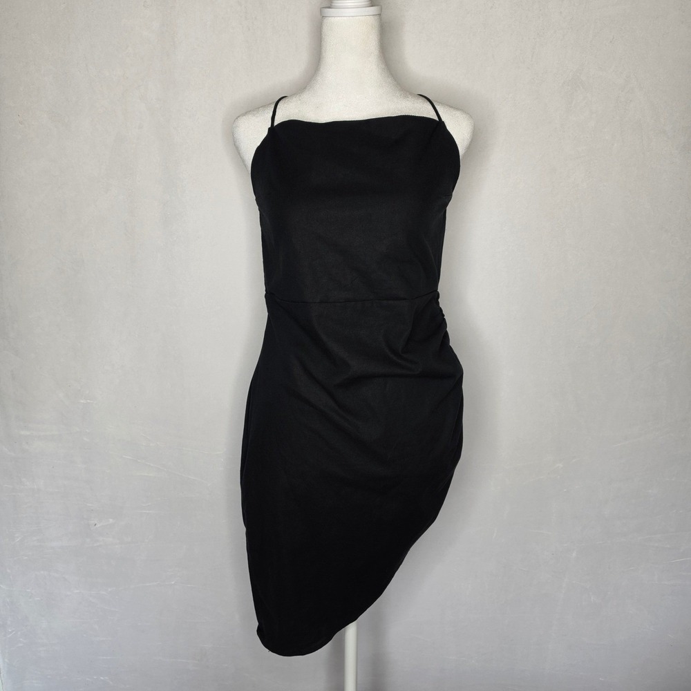Lioness Rendezvous Mini Linen Blend Open Back Ruched Asymmetrical dress Capsule